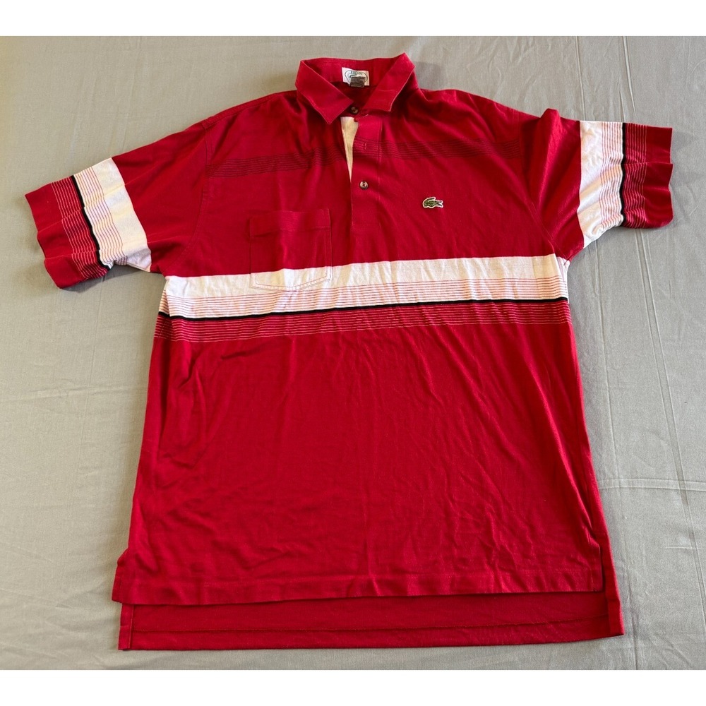 VTG Lacoste Polo Shirt Large Red White Green Crocodile Casual Outdoor Prep Men